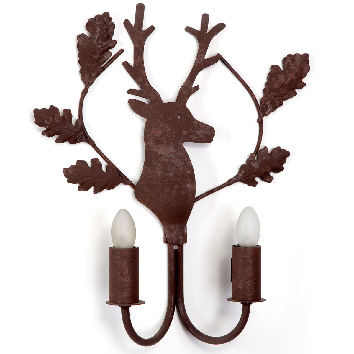 Rustikale Kerzen-Wandleuchte mit Hirsch-Dekor