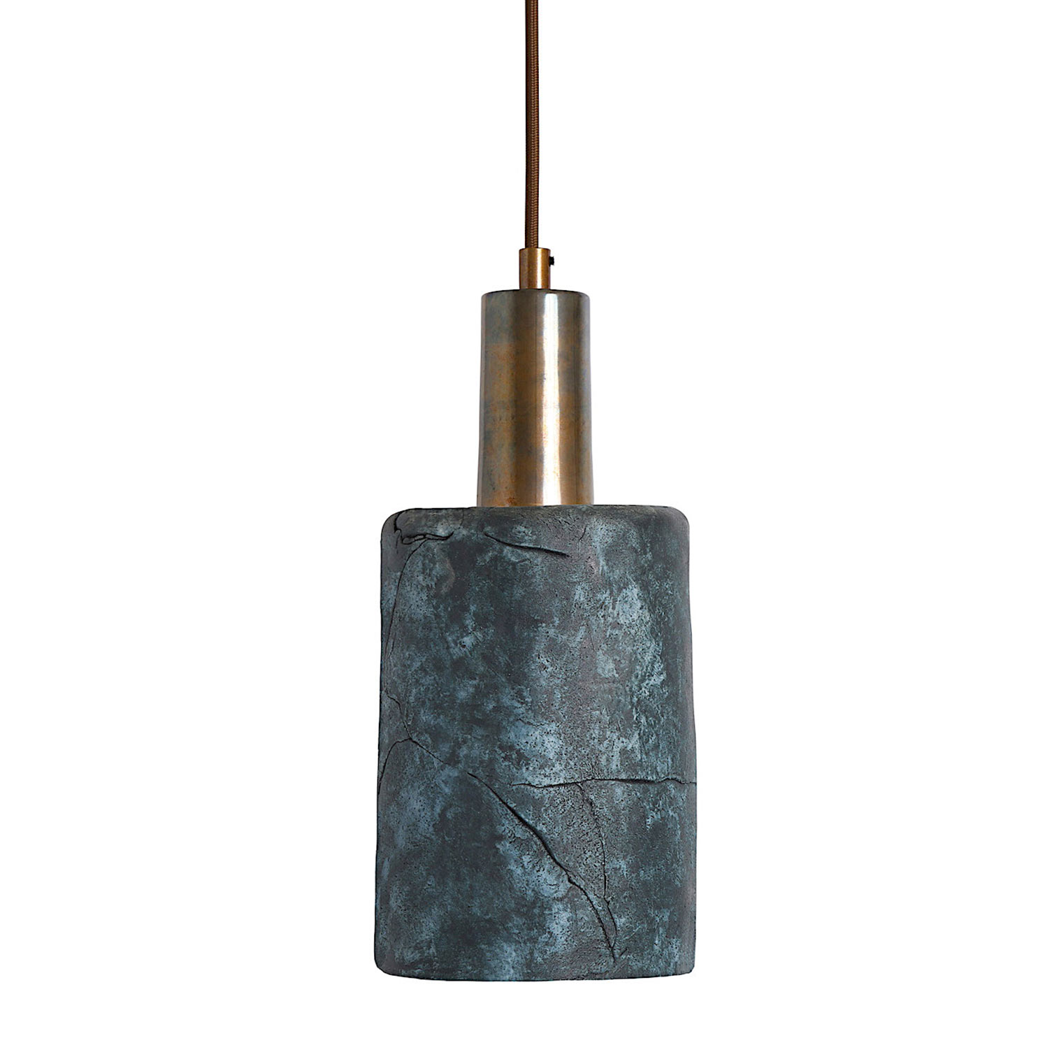 Small Cylindrical Pendant Lamp with Blue-Green Ceramic Shade
