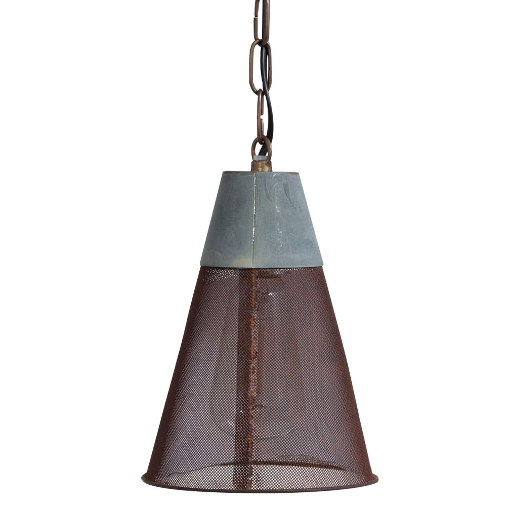 Small rustic pendant light, zinc with perforated brass shade