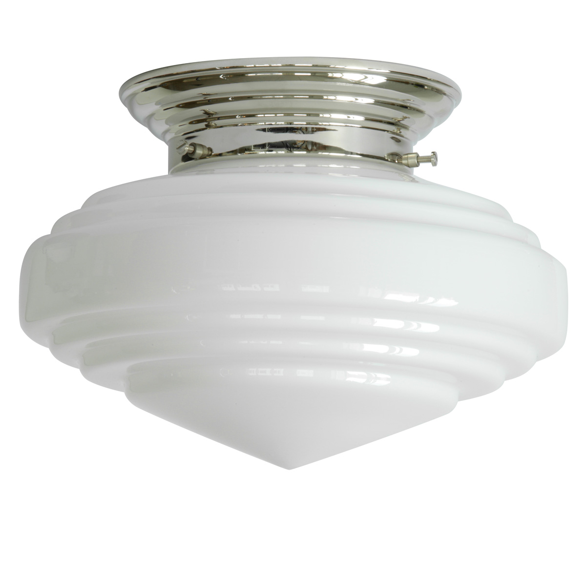 Messing-Deckenlampe mit spitzem Stufenglas Ø 30 cm