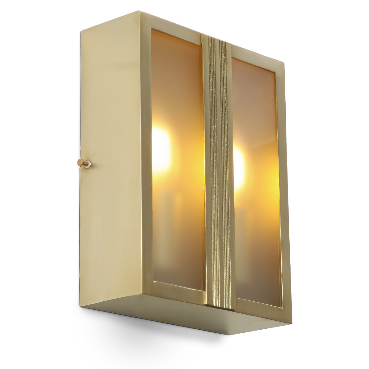 Kleine verglaste Vitrinen-Wandleuchte aus Messing BOX S