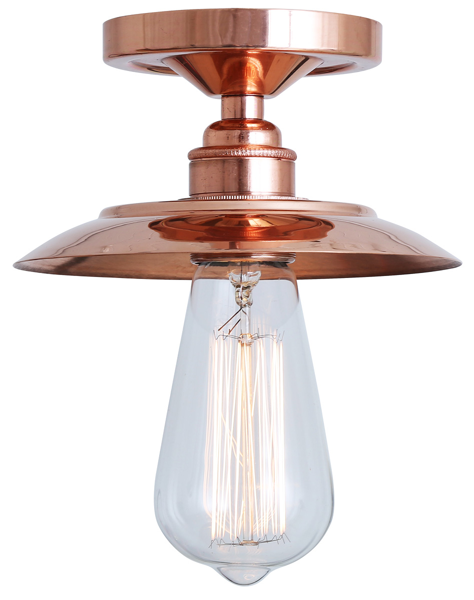 Kleine Kupfer-Deckenleuchte mit flachem Schirmchen, Ø 16 cm