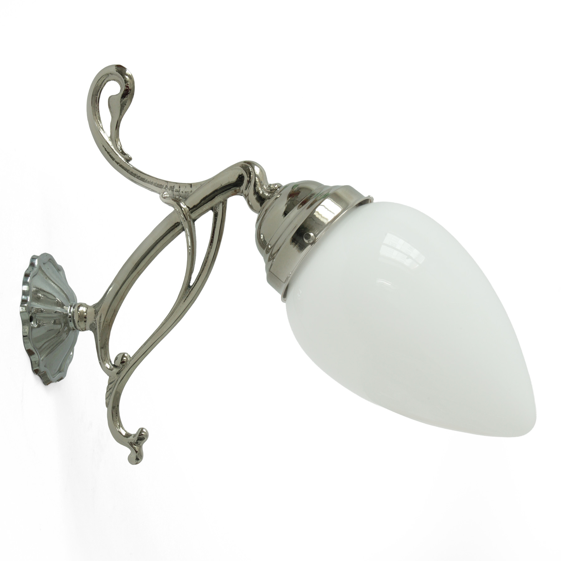 Art Nouveau Wall Light with Decorated Brass Wall Arm and Bud Shaped Glass