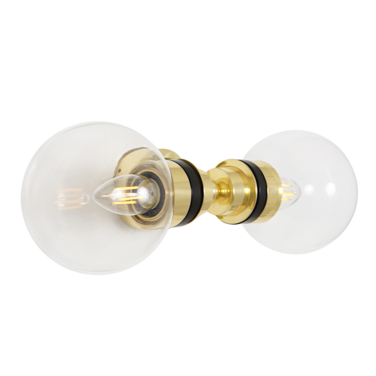 Bathroom wall lamp with two glass spheres (clear, prismatic or opal glass), IP65