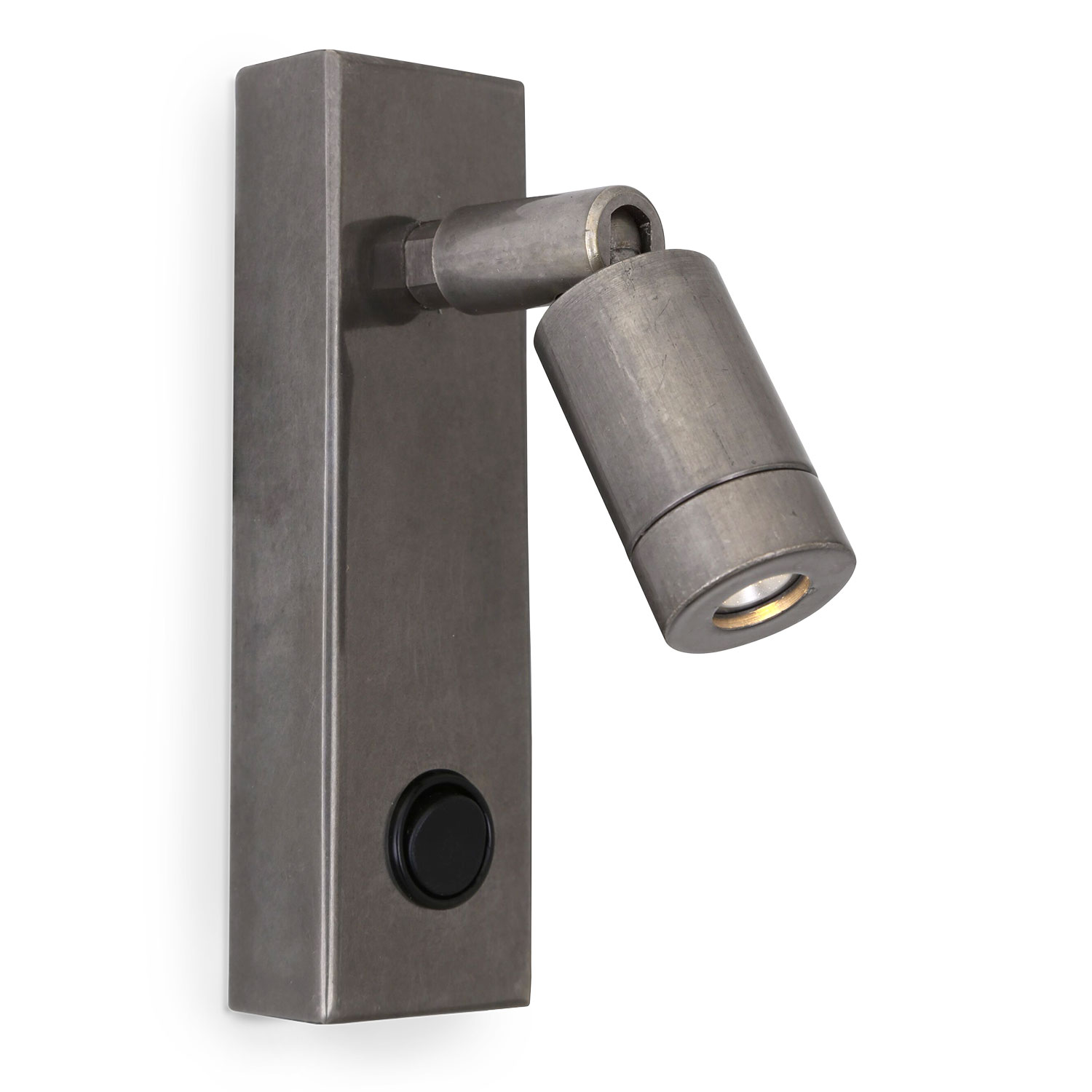 Tiny brass LED spot light, ideal as bedside wall lamp