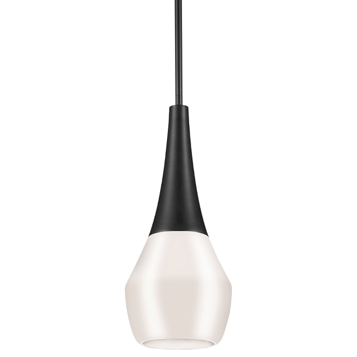 Schlanke Design-Pendelleuchte, schwarz mit Opalglas