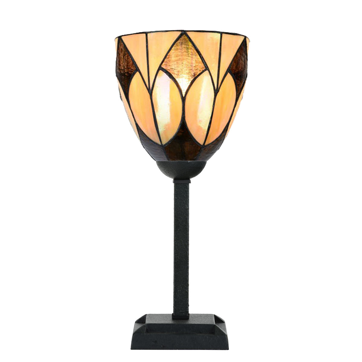 Kleine aufrechte Tischleuchte mit becherförmigem Tiffany-Glasschirm