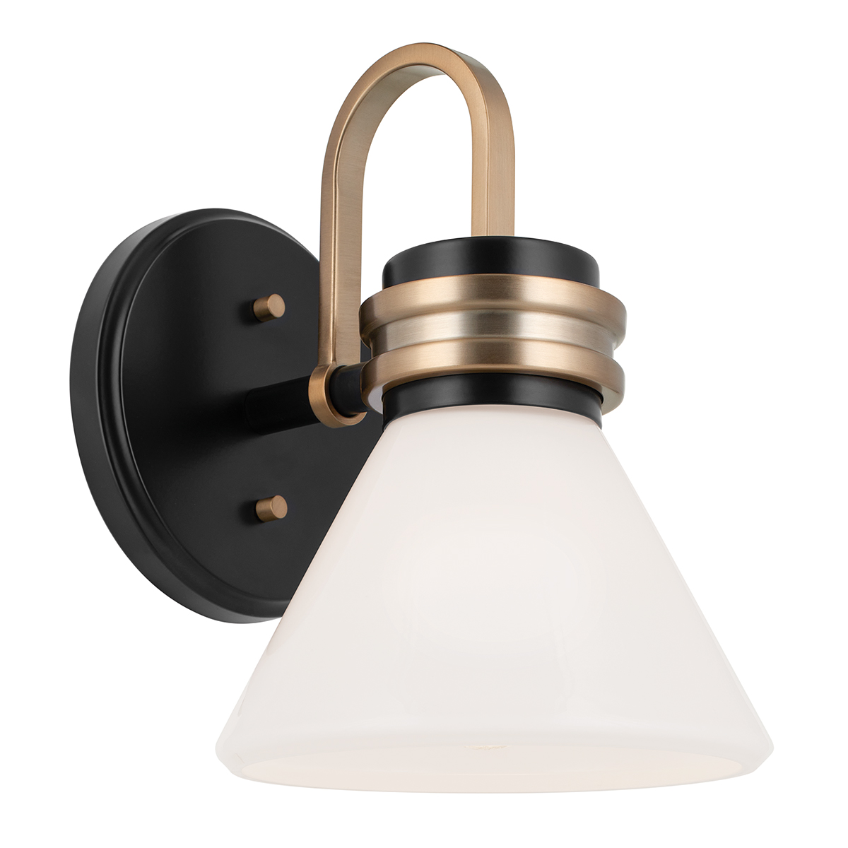 Schwarze Wandleuchte mit Opalglas, auch für’s Bad