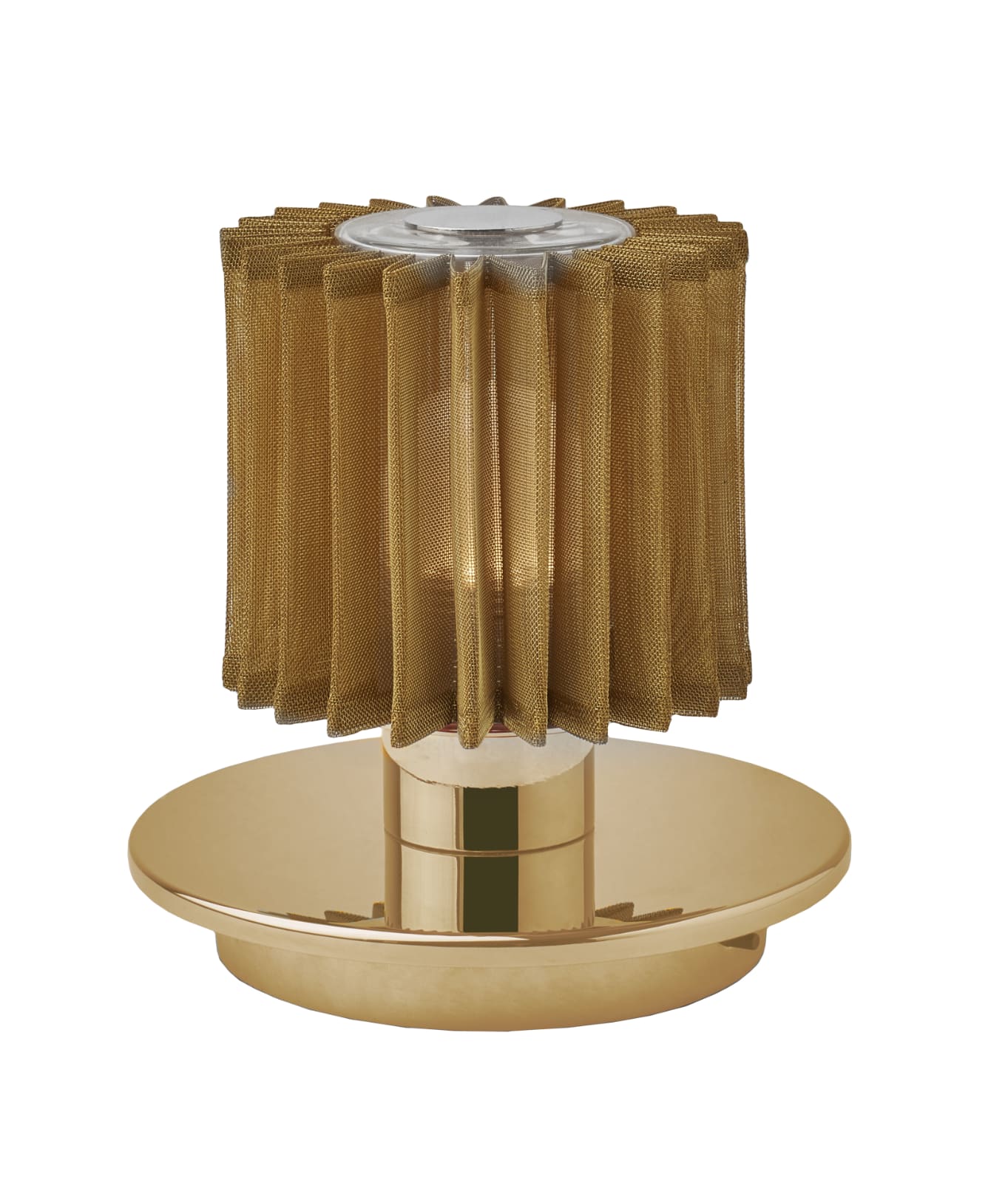Portable Bedside Table Lamp IN THE SUN: Modell mit goldenem Reflektor und goldener Abschirmung