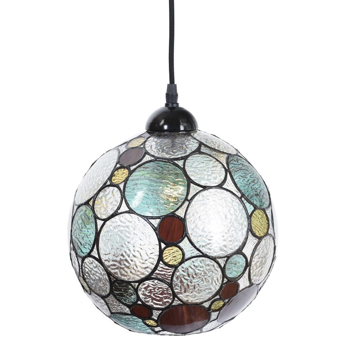 Kunstvolle Kugel-Pendelleuchte aus runden Buntglas-Scheiben Ø 25 cm