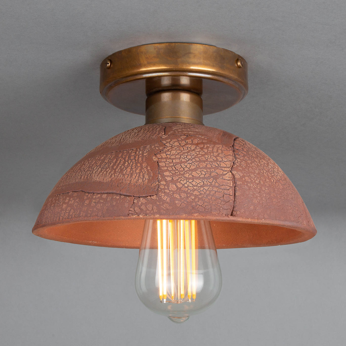 Small Hemispherical Ceiling Light with Terracotta Shade, Ø 20 cm