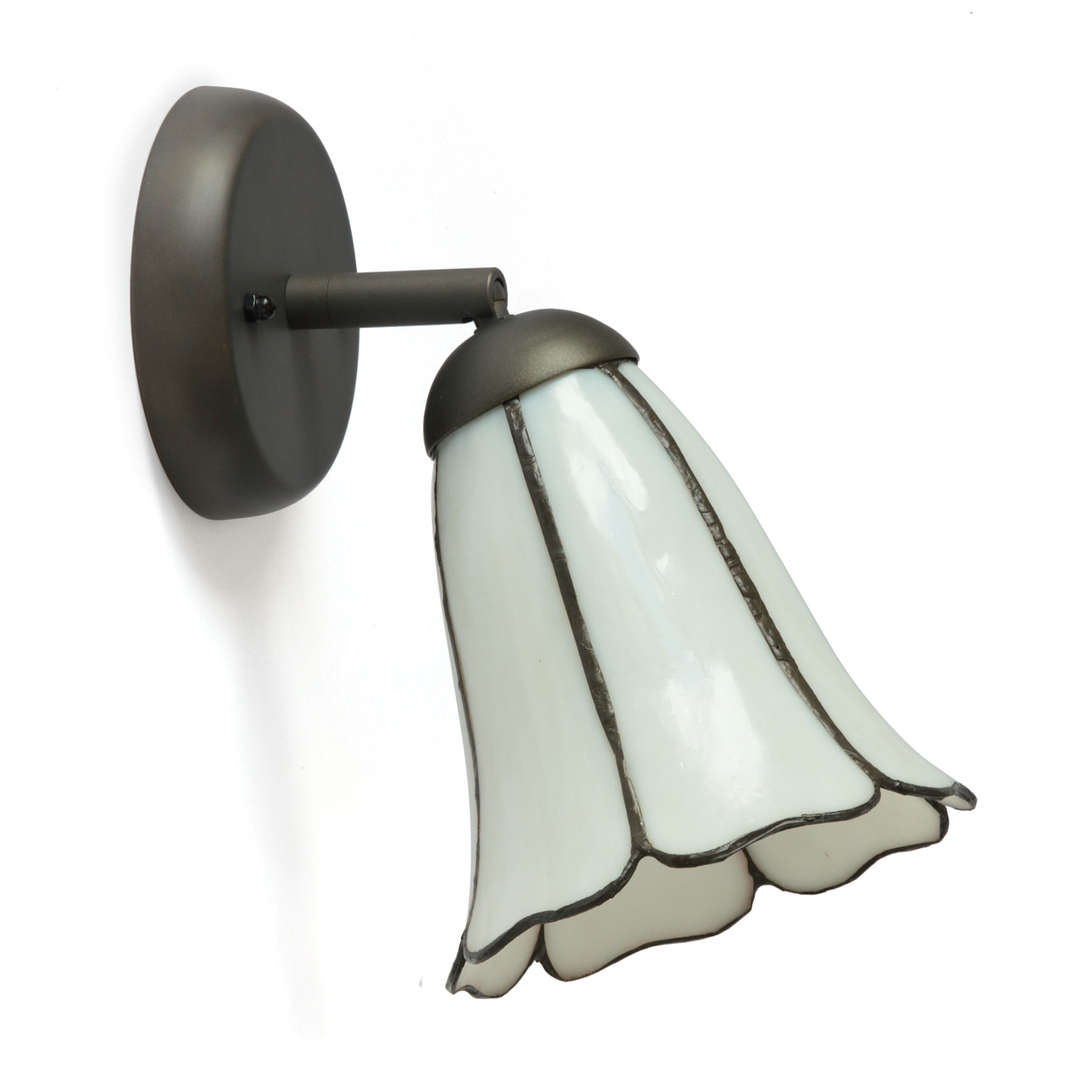 Gelenk-Wandspot mit weißem Blüten-Glasschirm „Ackerwinde“