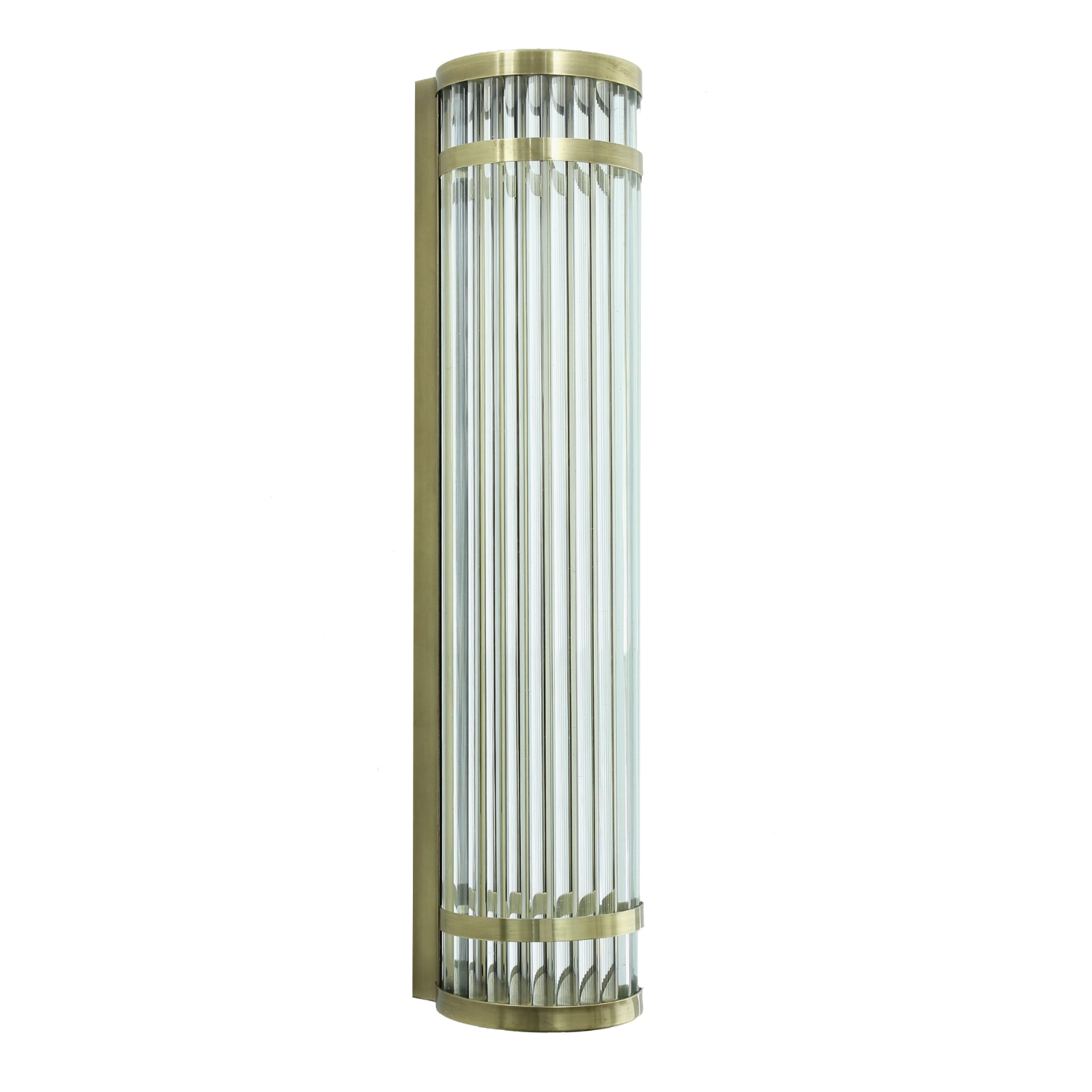Brass Bathroom Wall Light with Glass Rods, 42 cm: Modell 2 mit zwei Zierbändern aus Messing