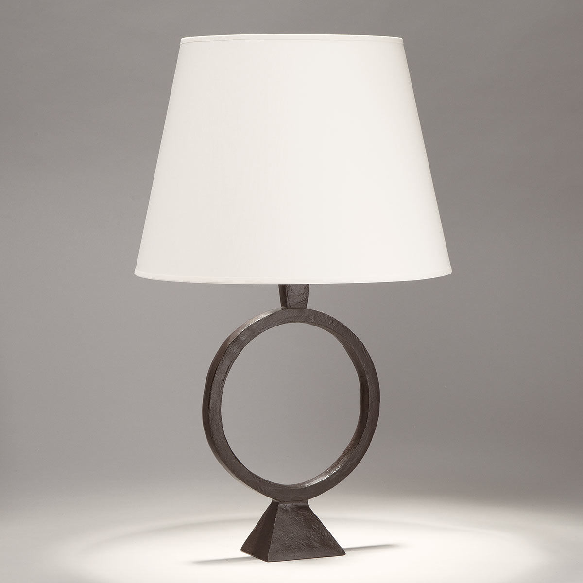 Sculptural bronze cast table light SONIA with fabric shade