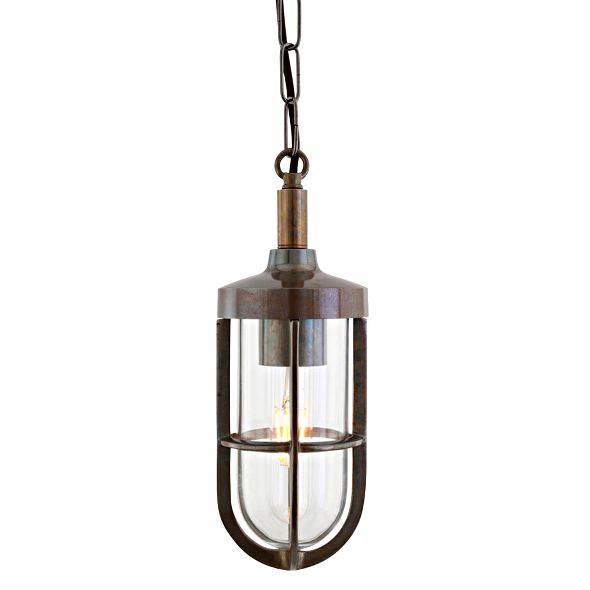 Shadeless factory/maritime pendant lamp with cage