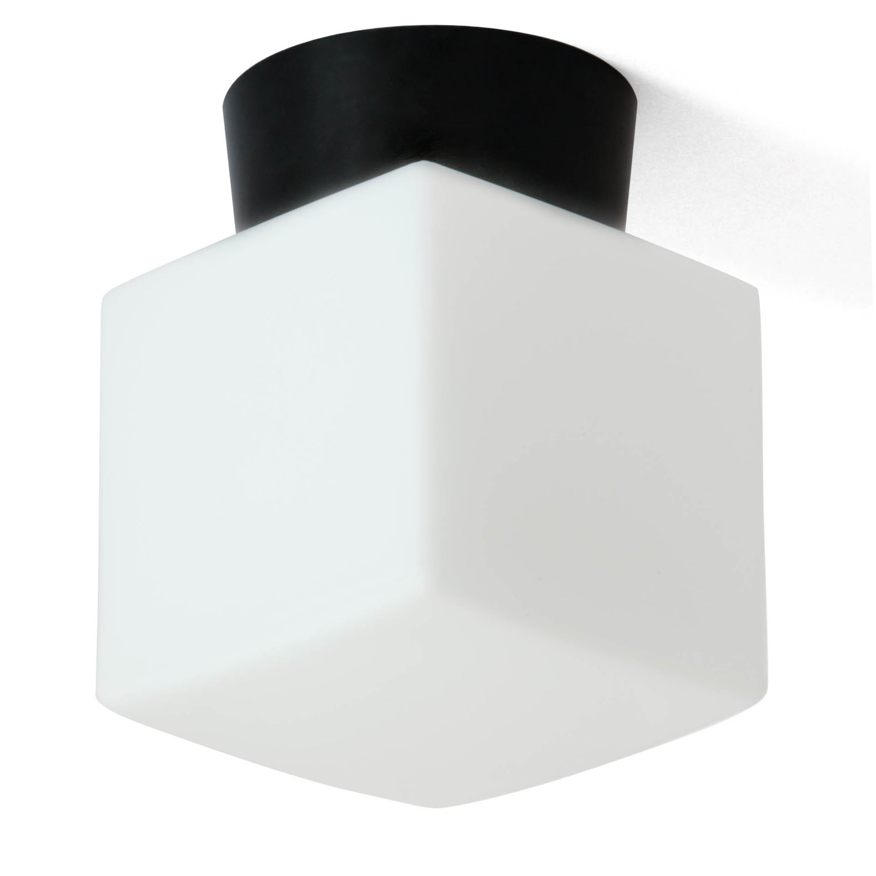 Bakelite Ceiling Light with Glass Cube Shade in the Style of the 30s