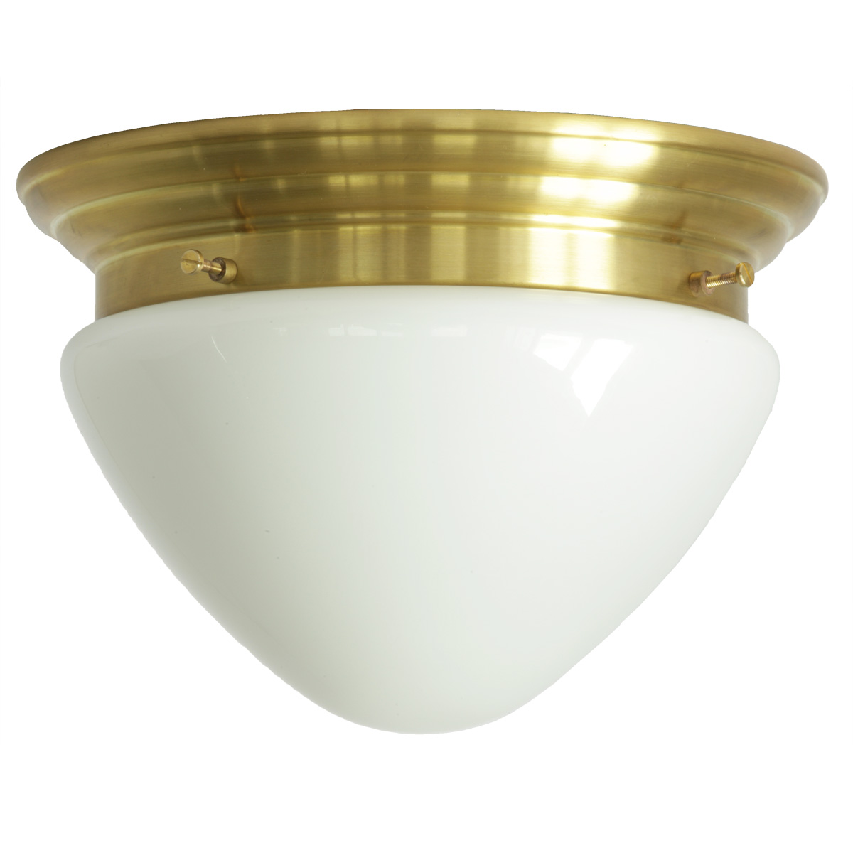Messing-Plafoniere mit abgerundetem Opalglas Ø 26 cm