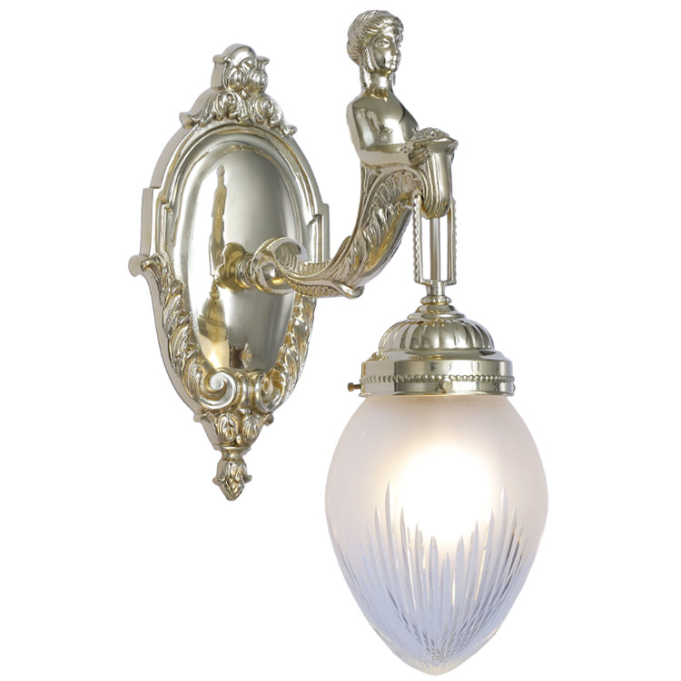Barock-Wandleuchte mit figürlicher Skulptur und spitzem Glas