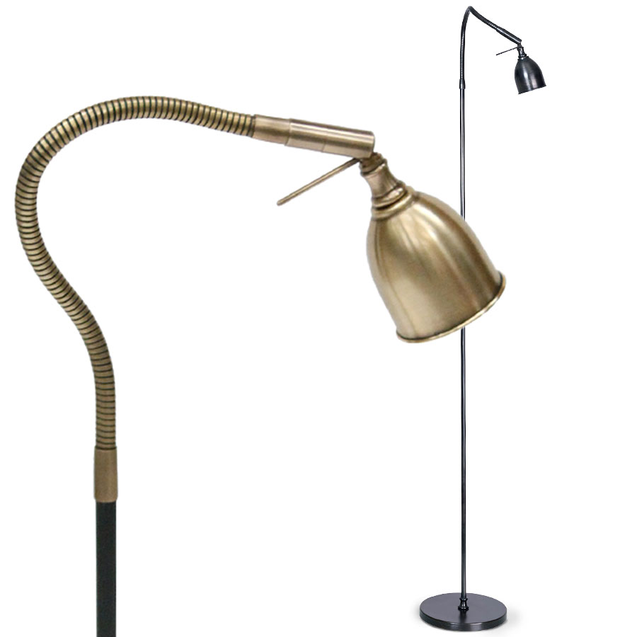 Messing-Leseleuchte mit kleinem Strahler am flexiblen Arm
