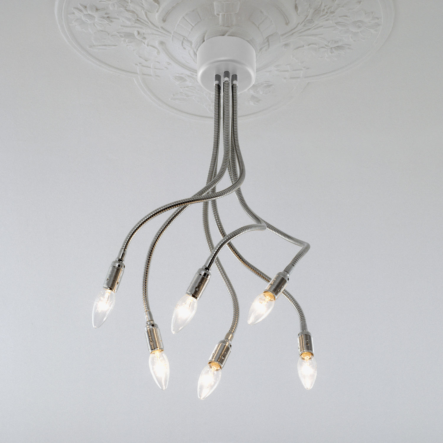 Designer Ceiling Chandelier SECHSARM with White Ceiling Rose