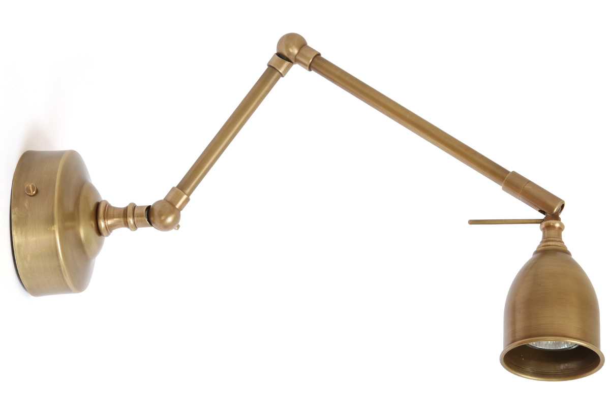 Kleine Gelenk-Wandlampe mit Messingschirmchen