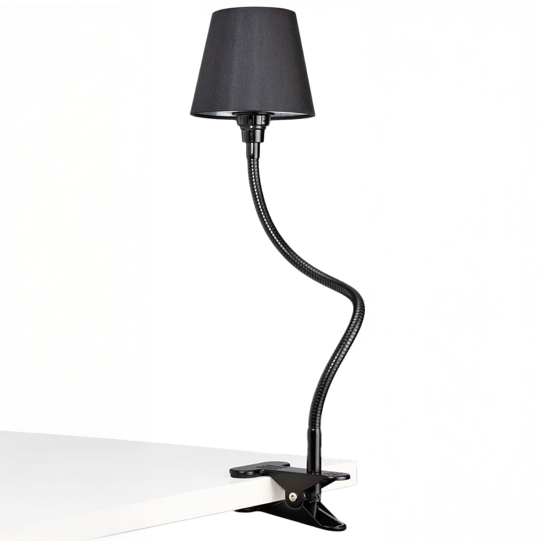 Flexible Spring Clamp Light with Black Fabric Shade