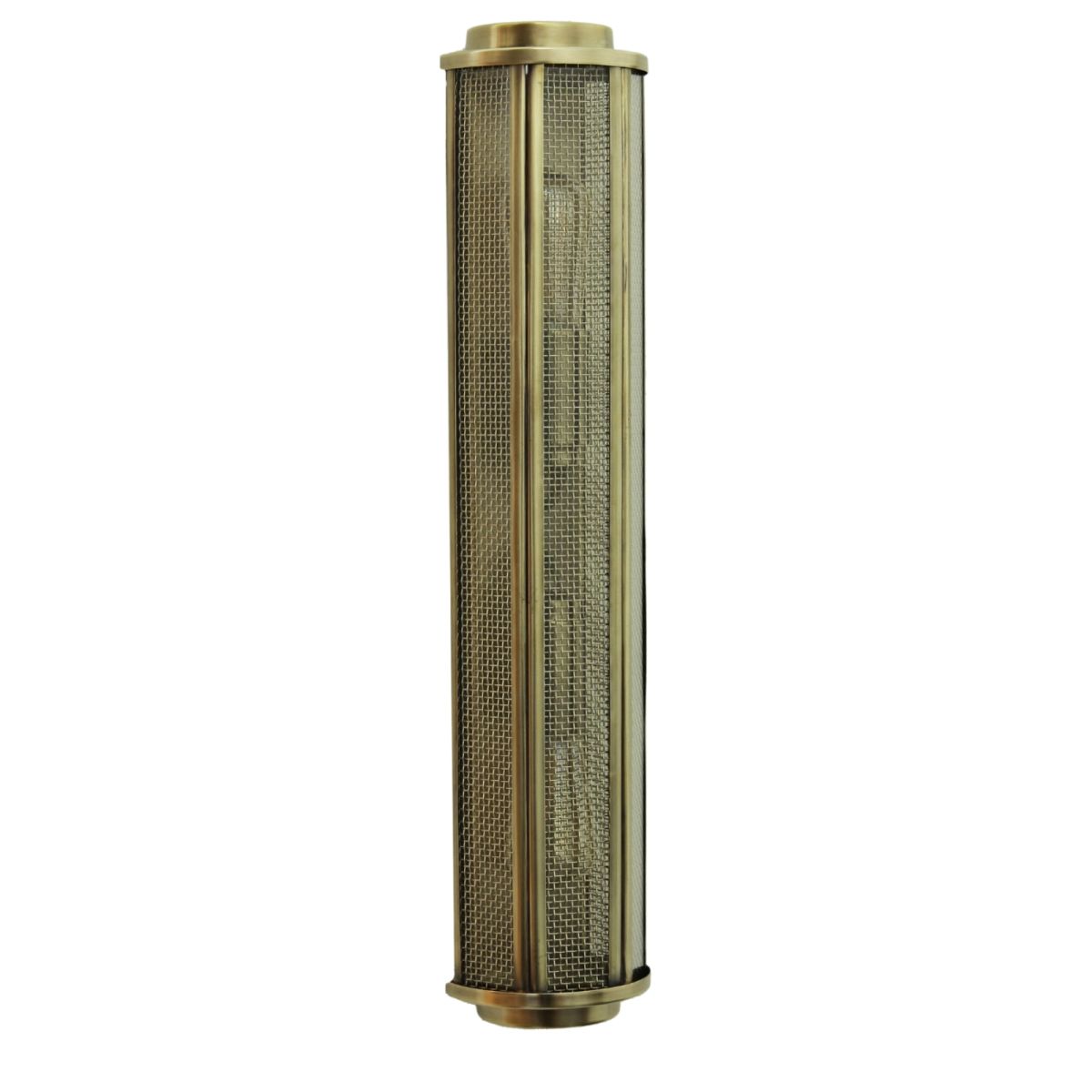 Schmale Säulen-Wandleuchte mit Gitter-Blende aus Messing