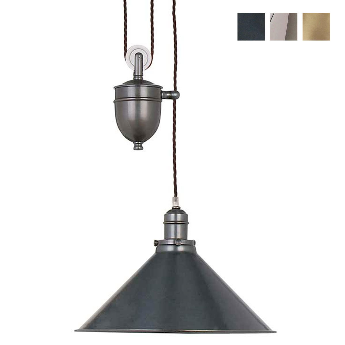 Nostalgic, Adjustable Pulley Pendant Lamp with Conic Shade