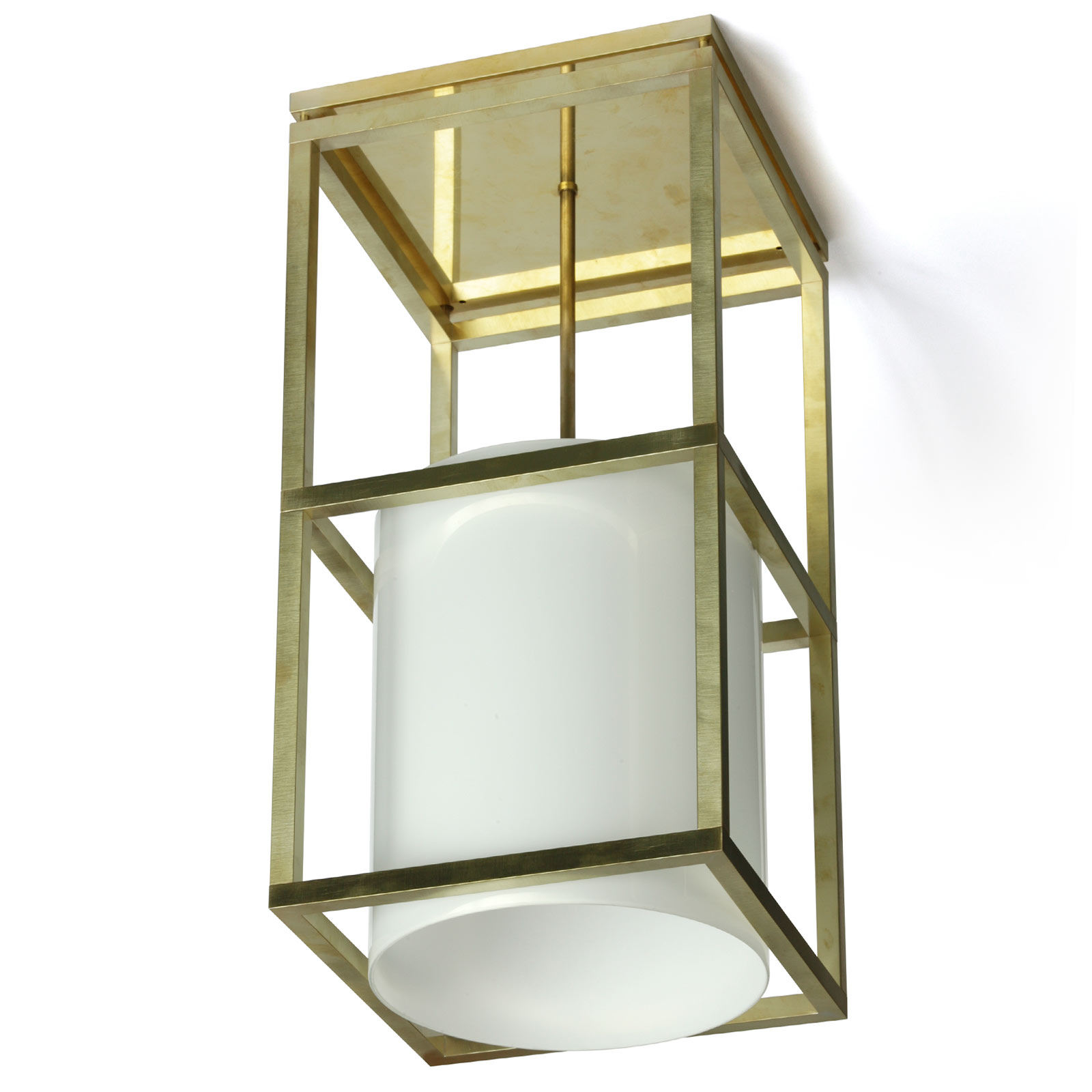 Geometrische Deckenleuchte aus Messing und Opalglas QUB Ø 18/24/30 cm