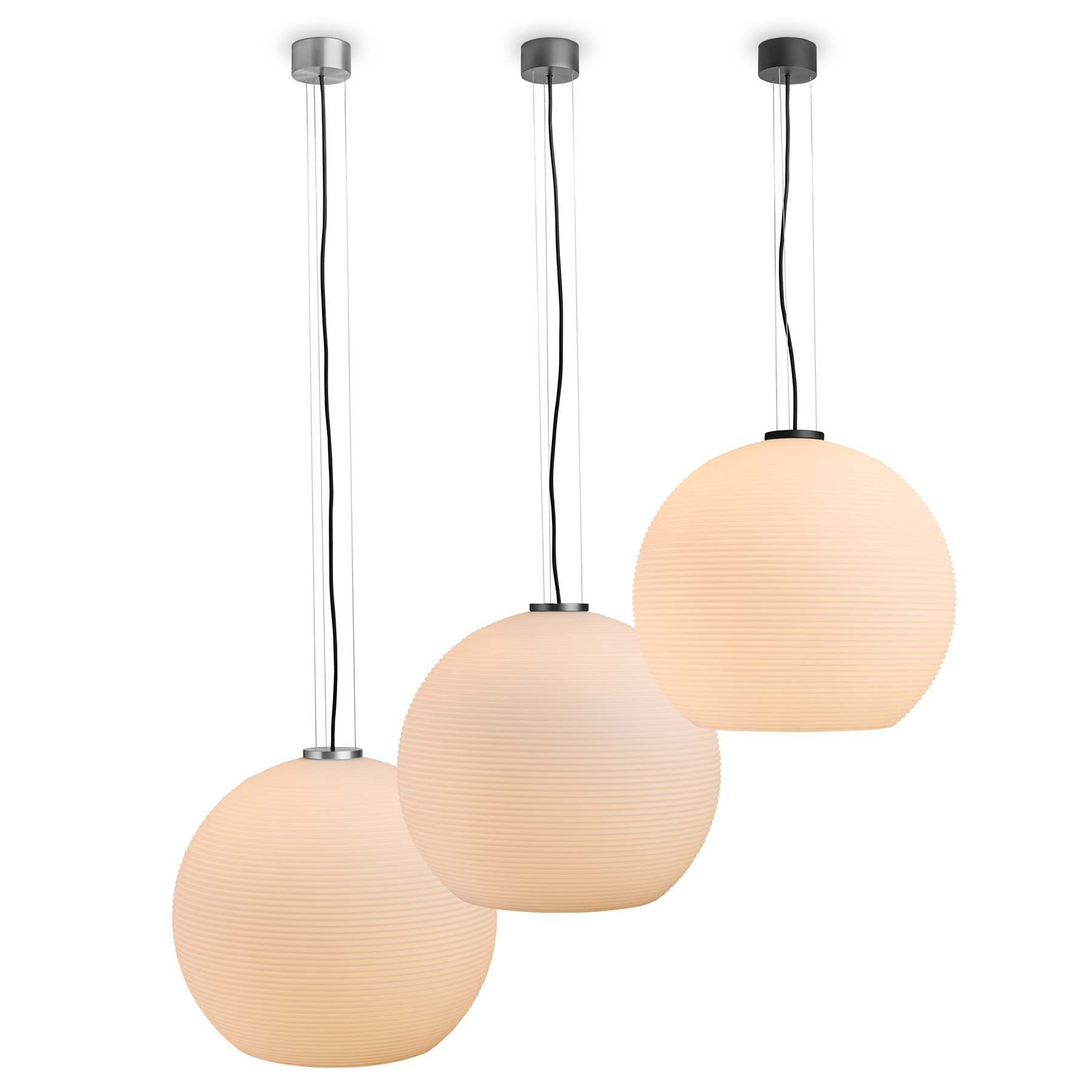 Große Glas-Pendelleuchte GOLYO  mit geripptem Opalglas, Ø 50 cm, Bild 3