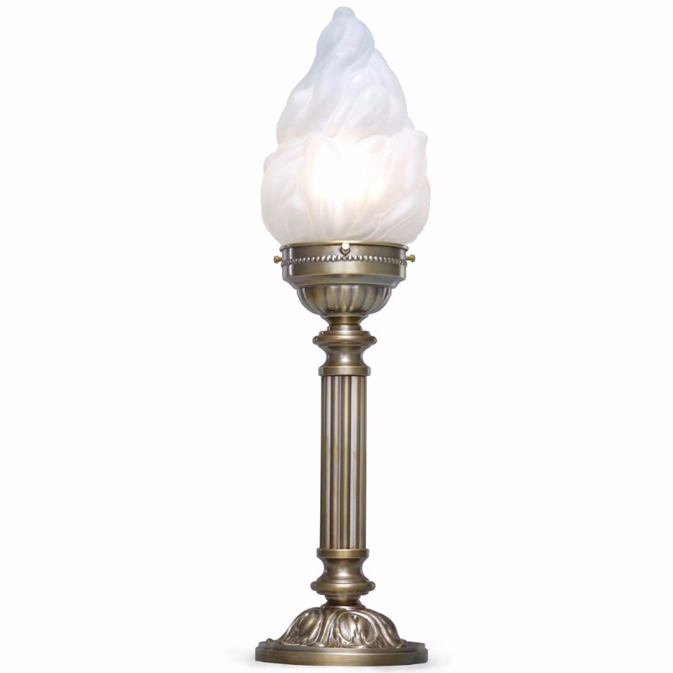 Klassizistische Tischleuchte mit kannelierter Säule und Flammenglas