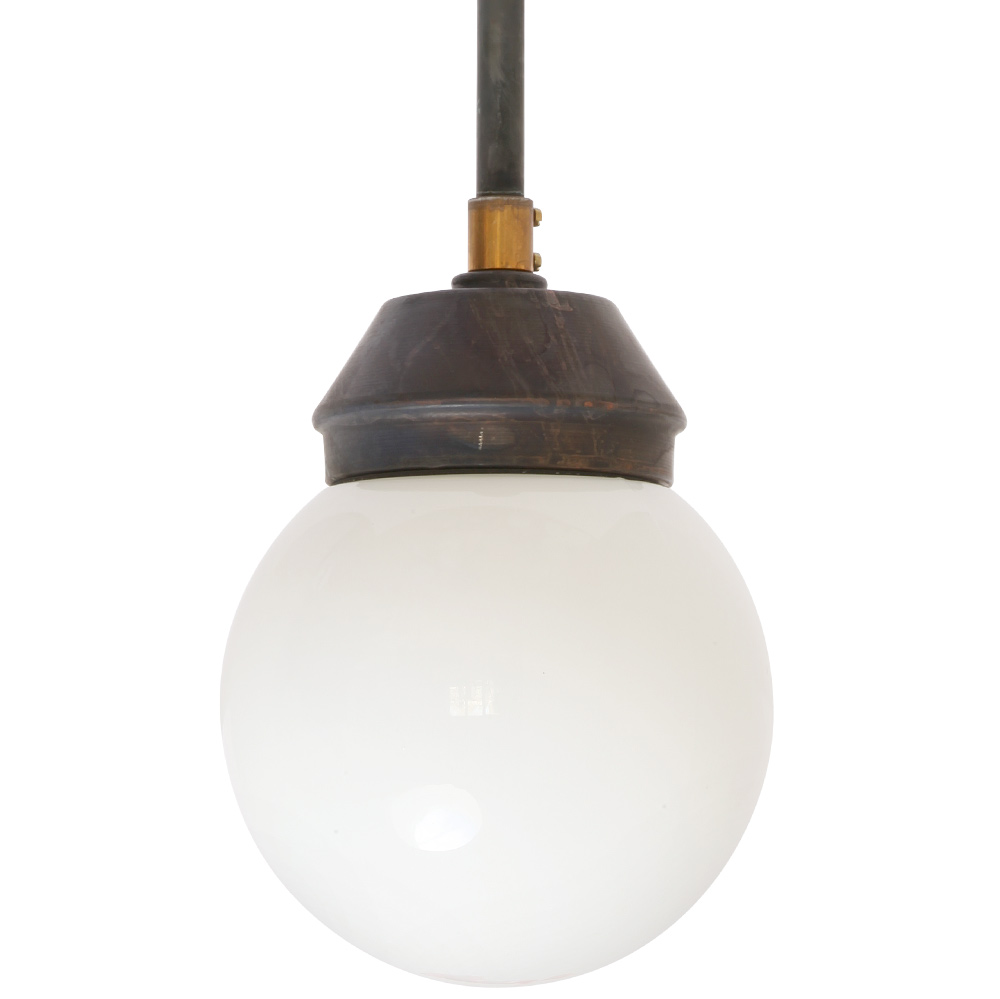 BH KUGEL Minimalist Rod Pendant Globe Light, Patinated Copper