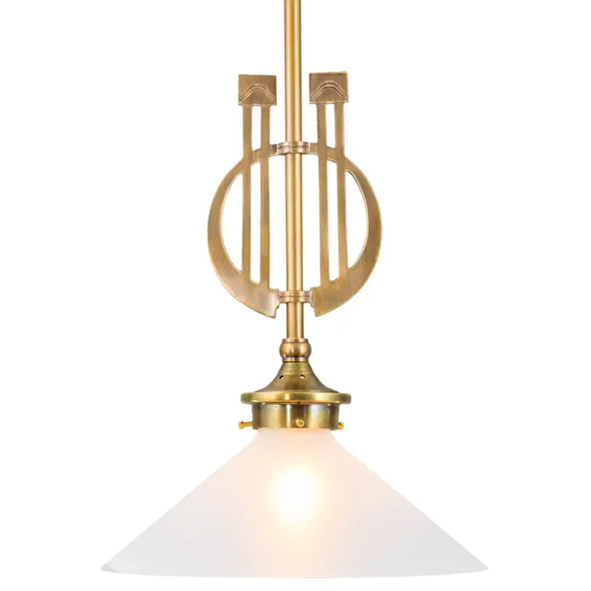 Decorative Art Nouveau Pendant Lamp, Brass with Conical Shade