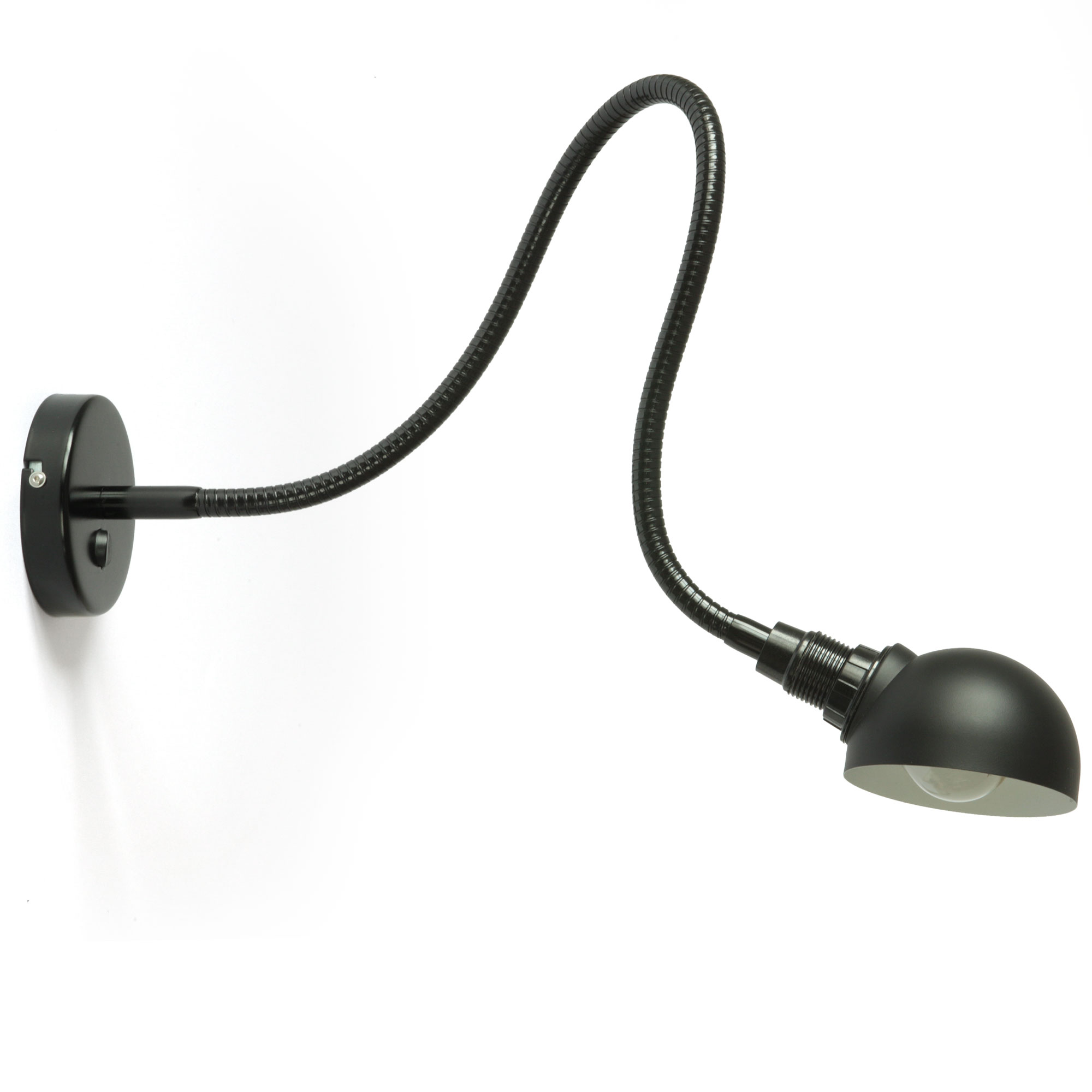 Black Extra-Long Flex Wall Light, with Switch and Hemispherical Reflector