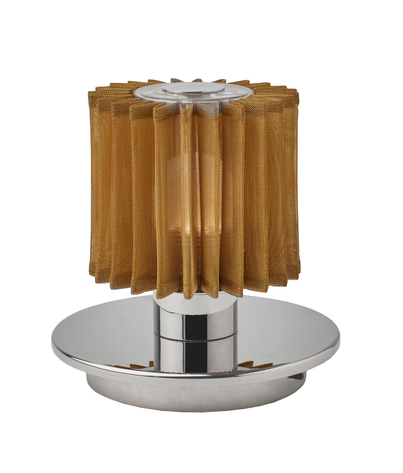 Portable Bedside Table Lamp IN THE SUN: Modell mit silbernem Reflektor und goldener Abschirmung
