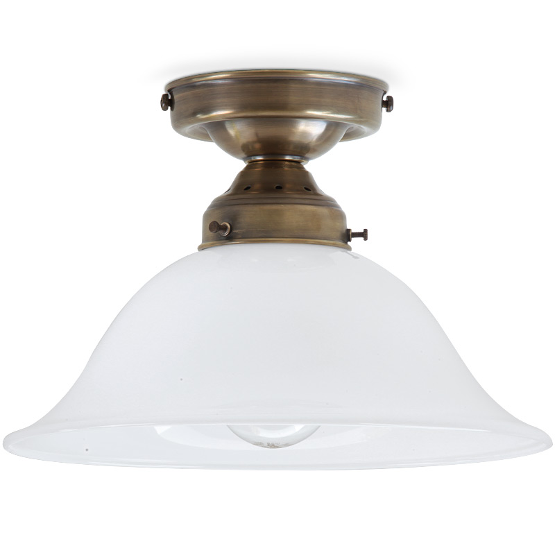 Art Nouveau ceiling light made of brass with glass bowl