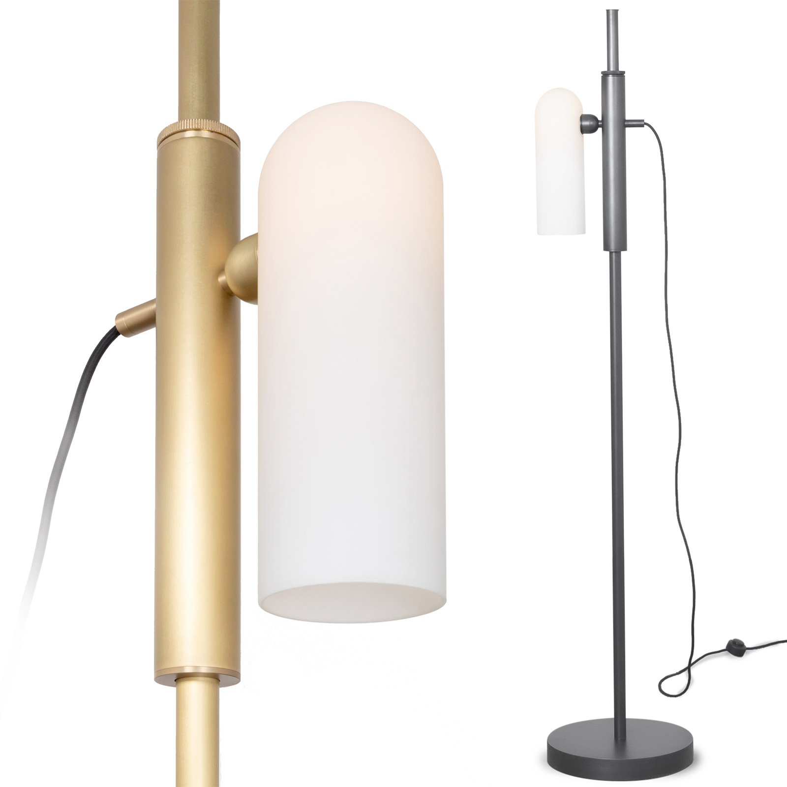 Design-Stehleuchte ODYSSEY 1 aus Messing mit mattem Glasschirm