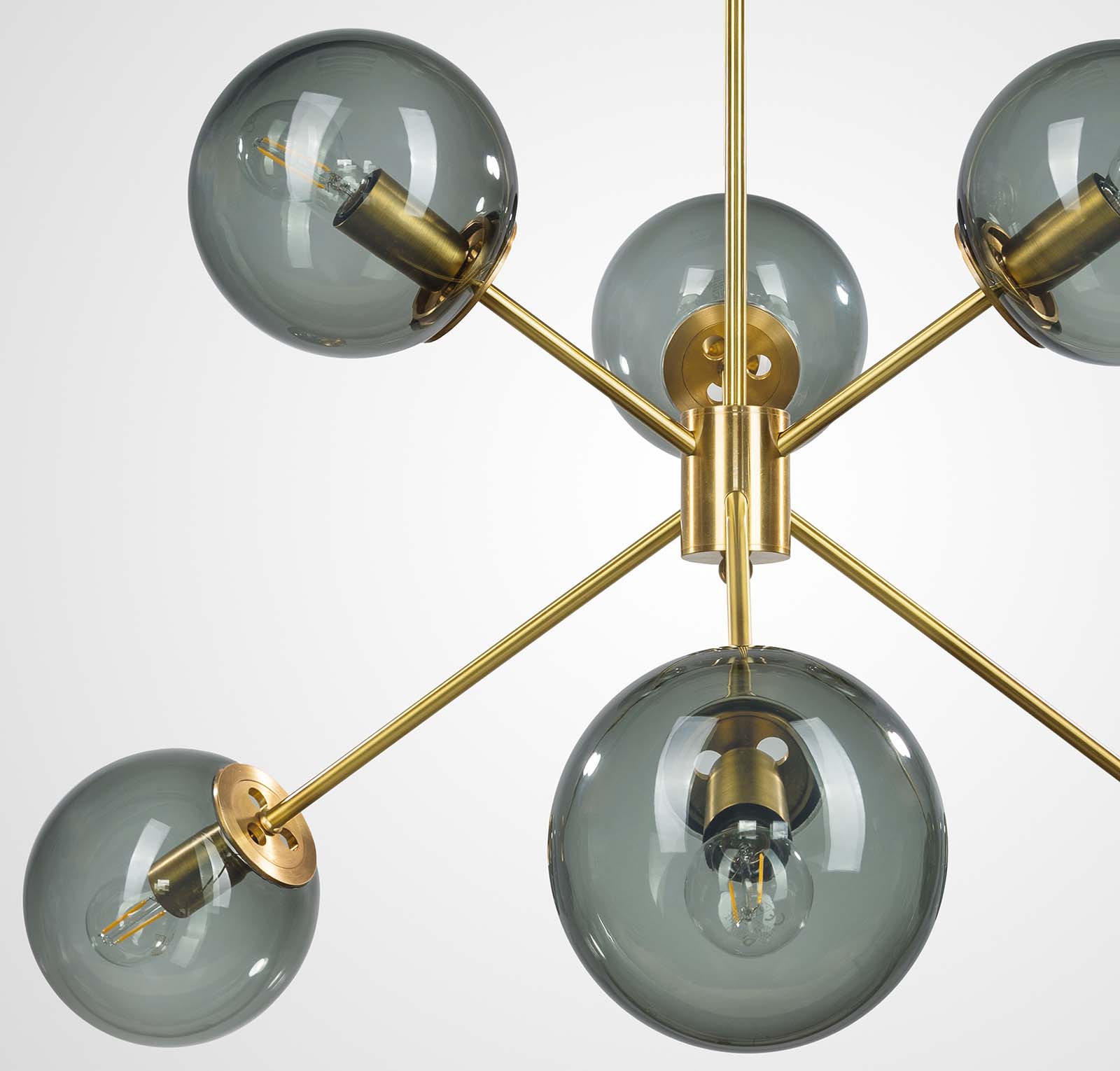 Modern Brass Chandelier with Six Coloured Glass Spheres, Fig. 5