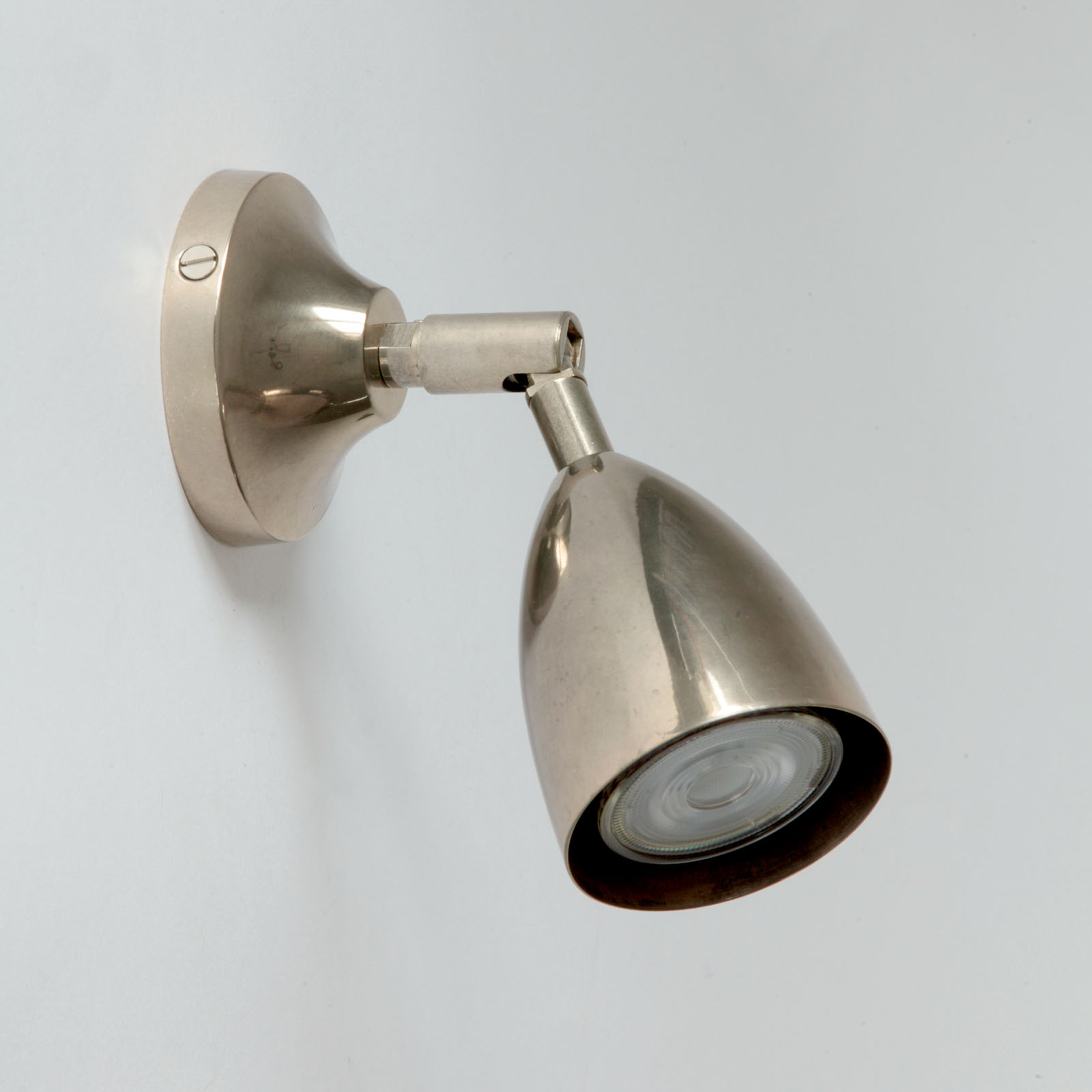 Small spot wall light made of brass, e.g. for the bedside: Alt-silbern patiniert