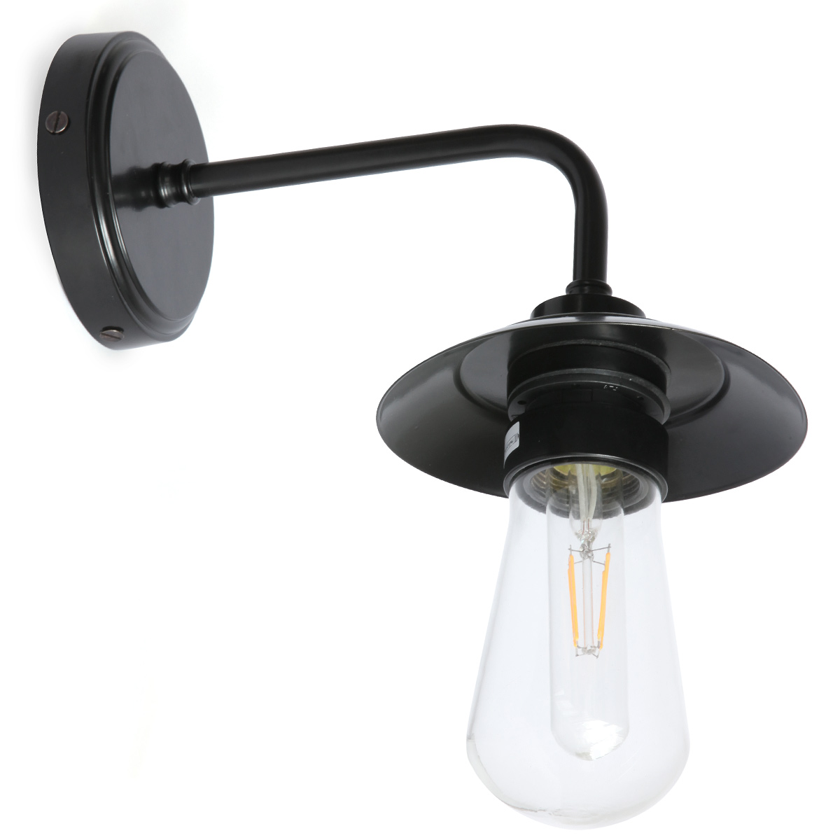 Schlichte Wandlampe mit Schirmchen und Glaskolben, IP65