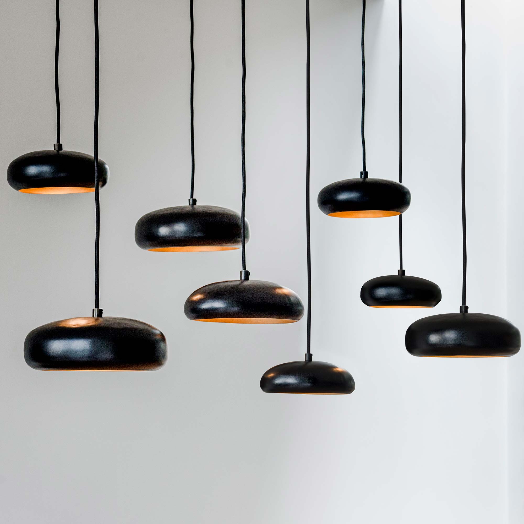 Group Pendant of 8 Irregularly Rounded LED Luminaires GALET NOIR
