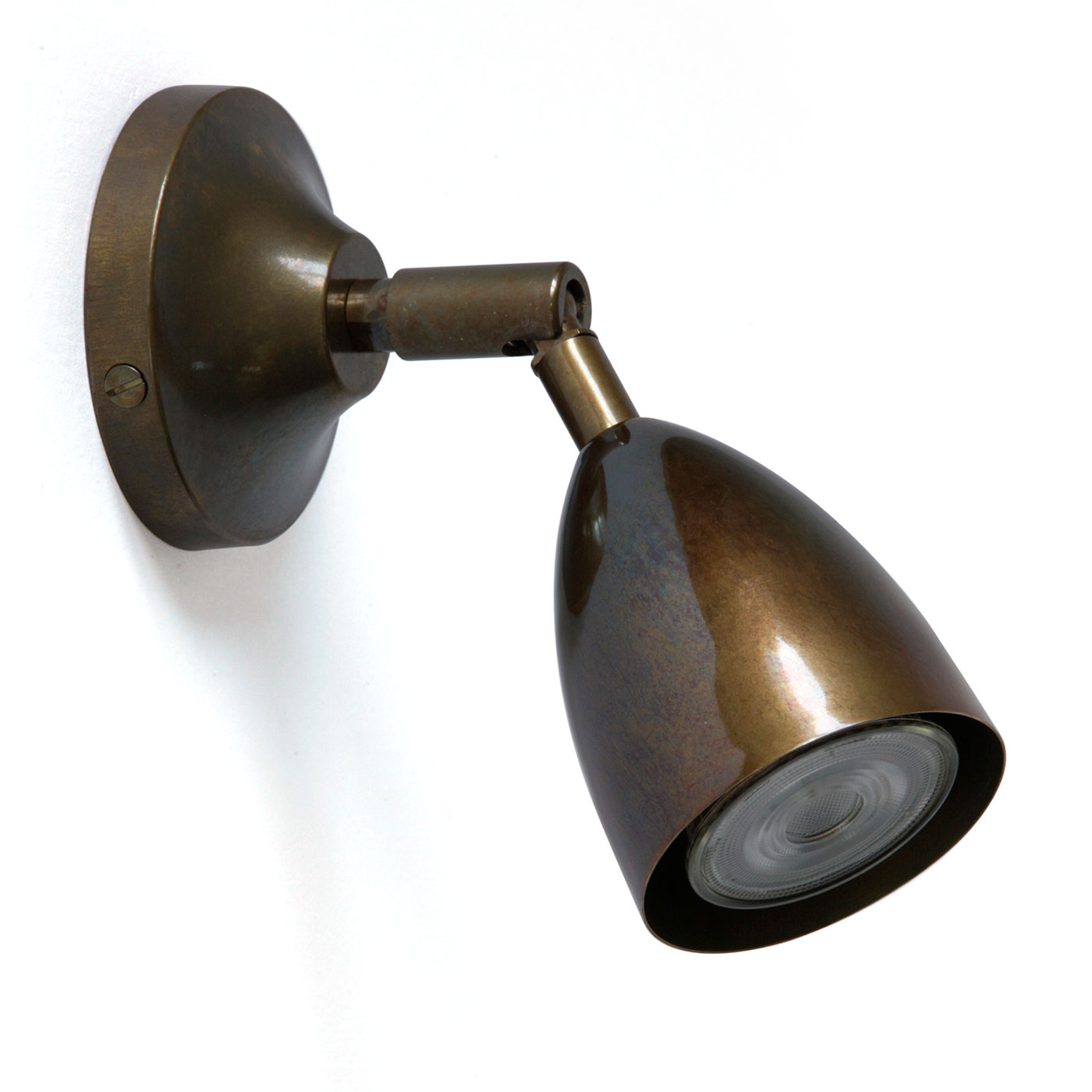Small spot wall light made of brass, e.g. for the bedside
