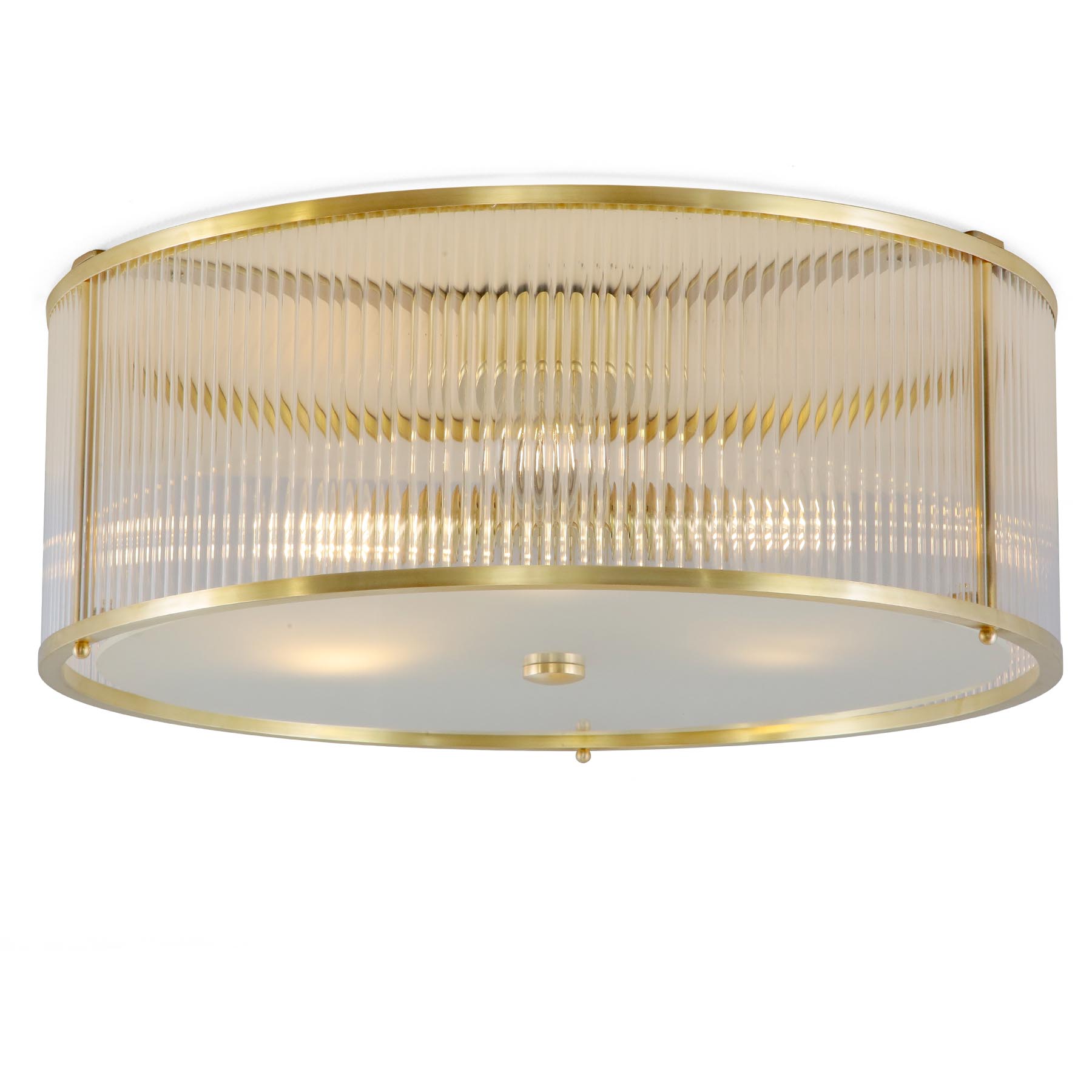 Round Ceiling Light Fitting, Brass and Crystal Rods, Ø 50 cm: An exclusive ceiling light with a particularly beautiful lighting effect