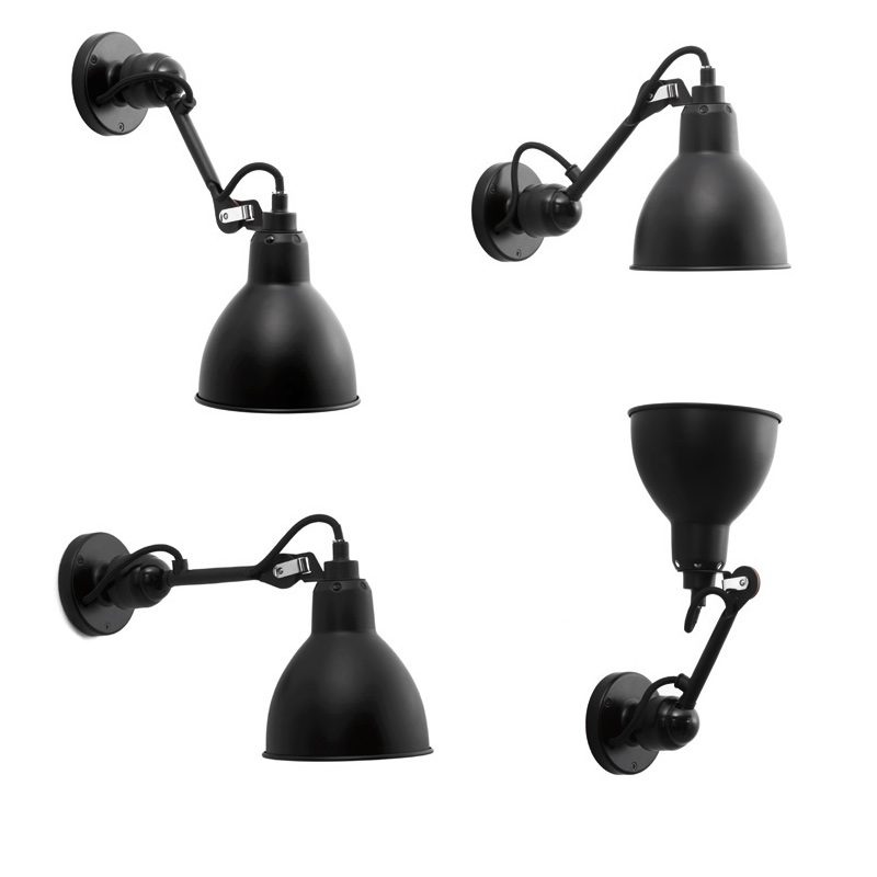 White wall light N ° 304 with copper shade: Die Wandleuchte ist dank Kugelgelenk nach allen Richtungen flexibel einstellbar (hier als Beispiel das schwarze Modell)