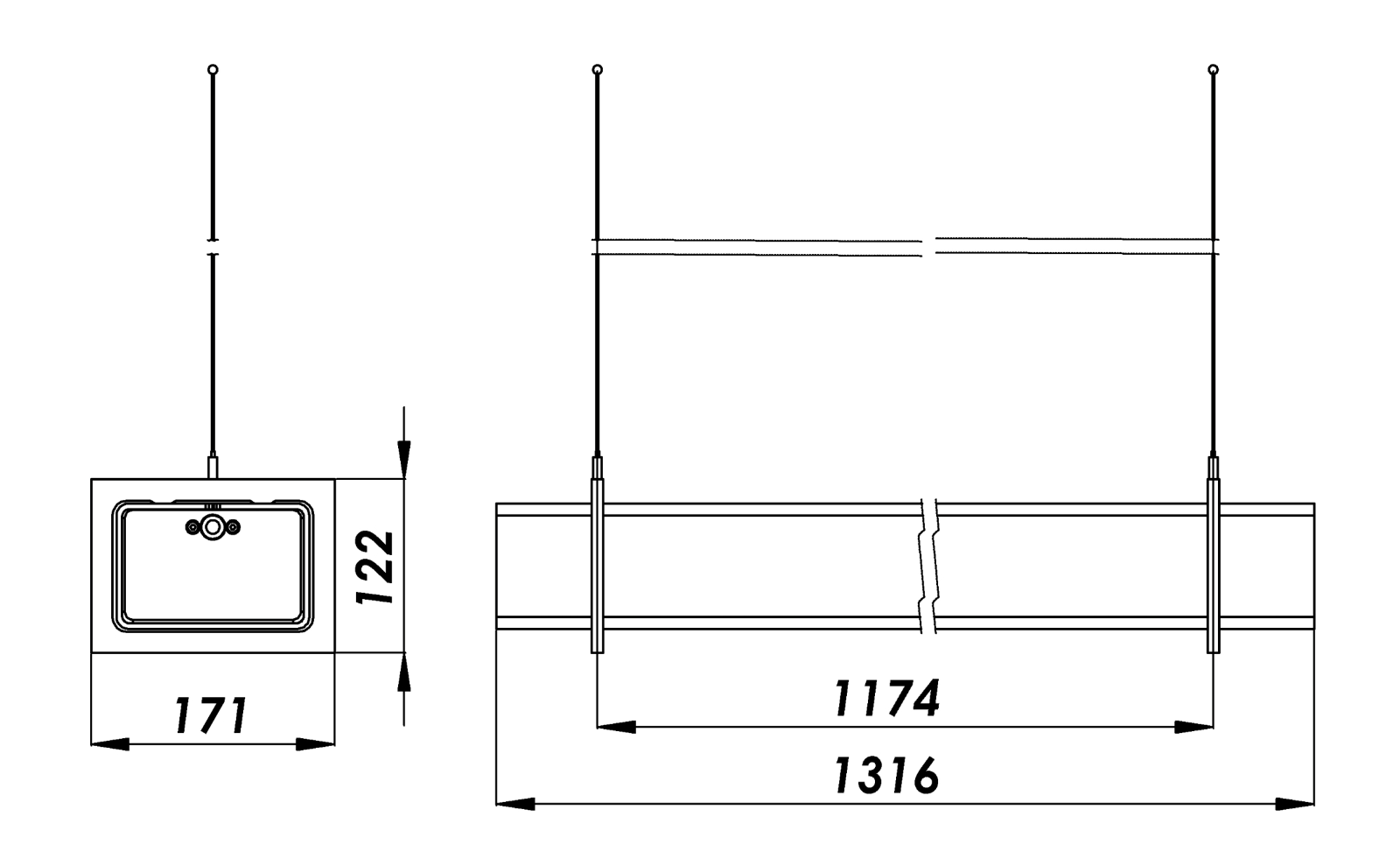 Tubular Pendant Light QUADRATUBE P1 with Perforated Cover, Fig. 10