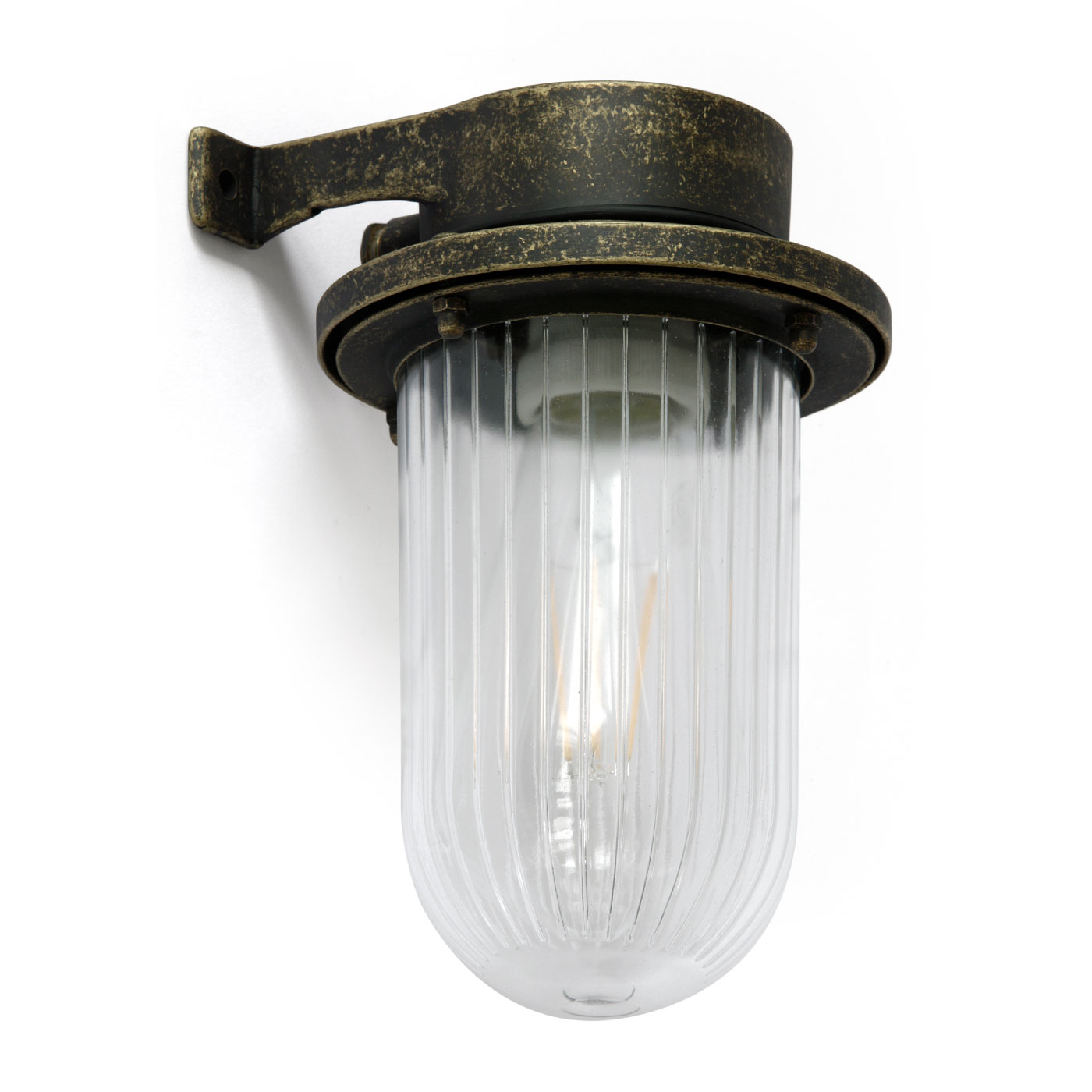 Messingguss-Schiffslampe mit gerilltem Glas-Zylinder, IP64