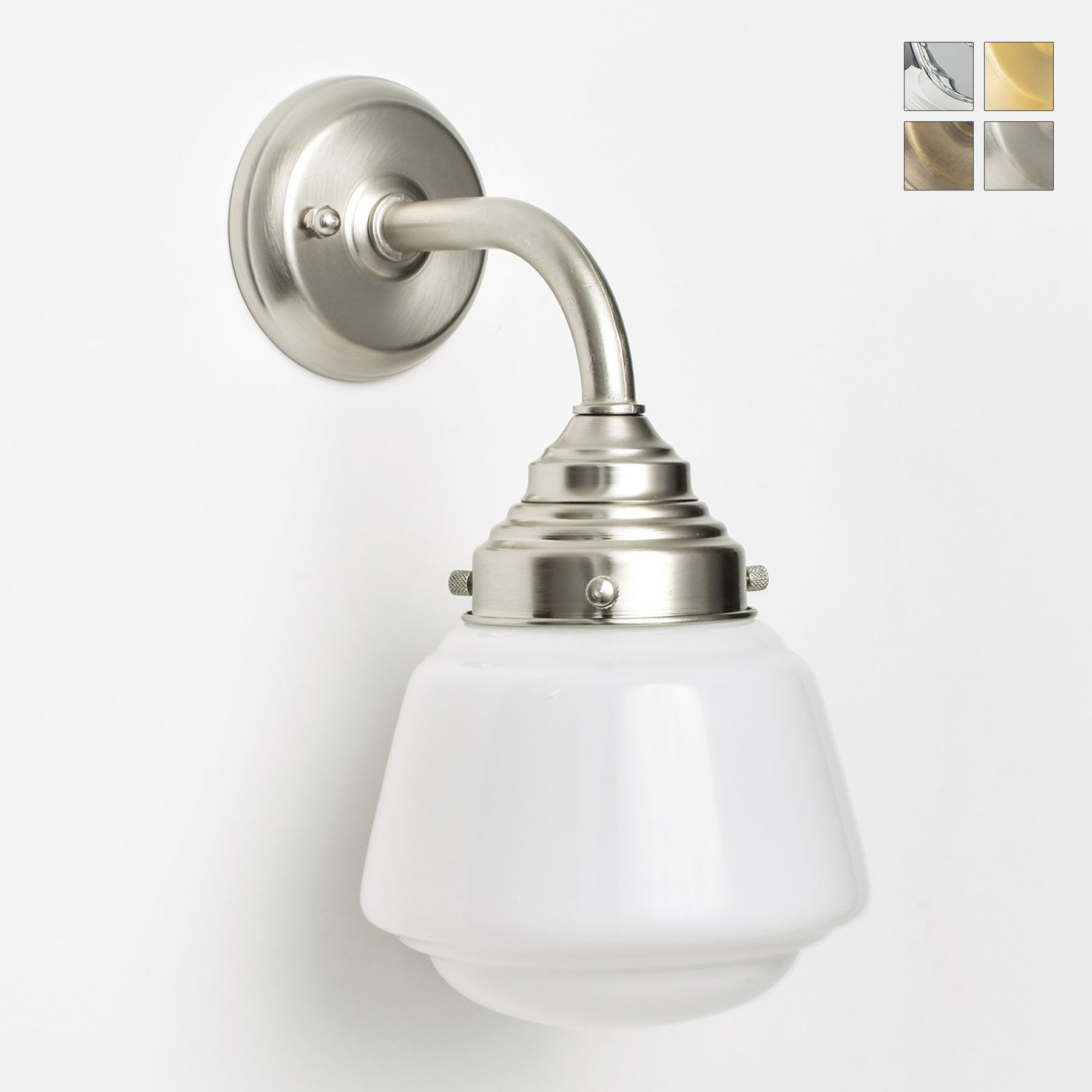 Charming Art Deco bathroom wall light with small opal glass shade