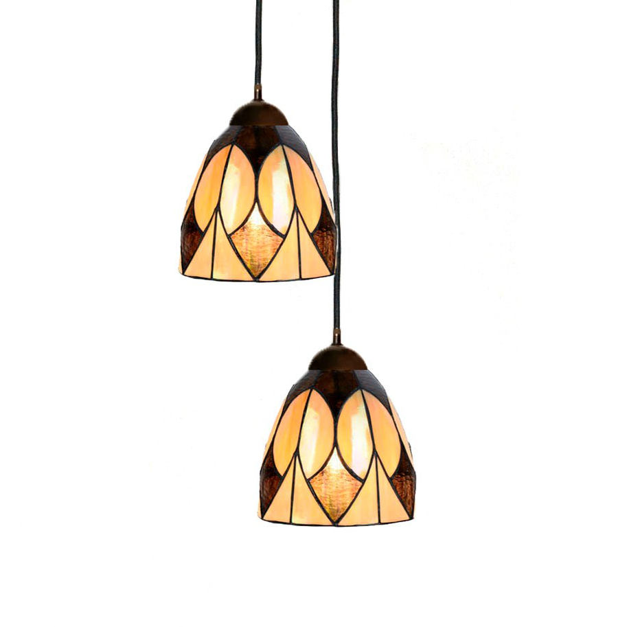 Hängeleuchten-Gruppe mit 2–3 Art déco-Tiffanyglas-Schirmen