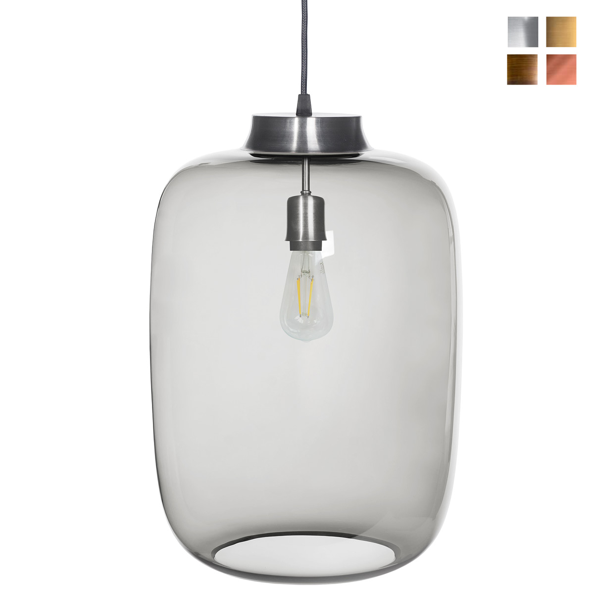 Große Glas-Pendelleuchte mit mundgeblasenem Rauchglas-Schirm