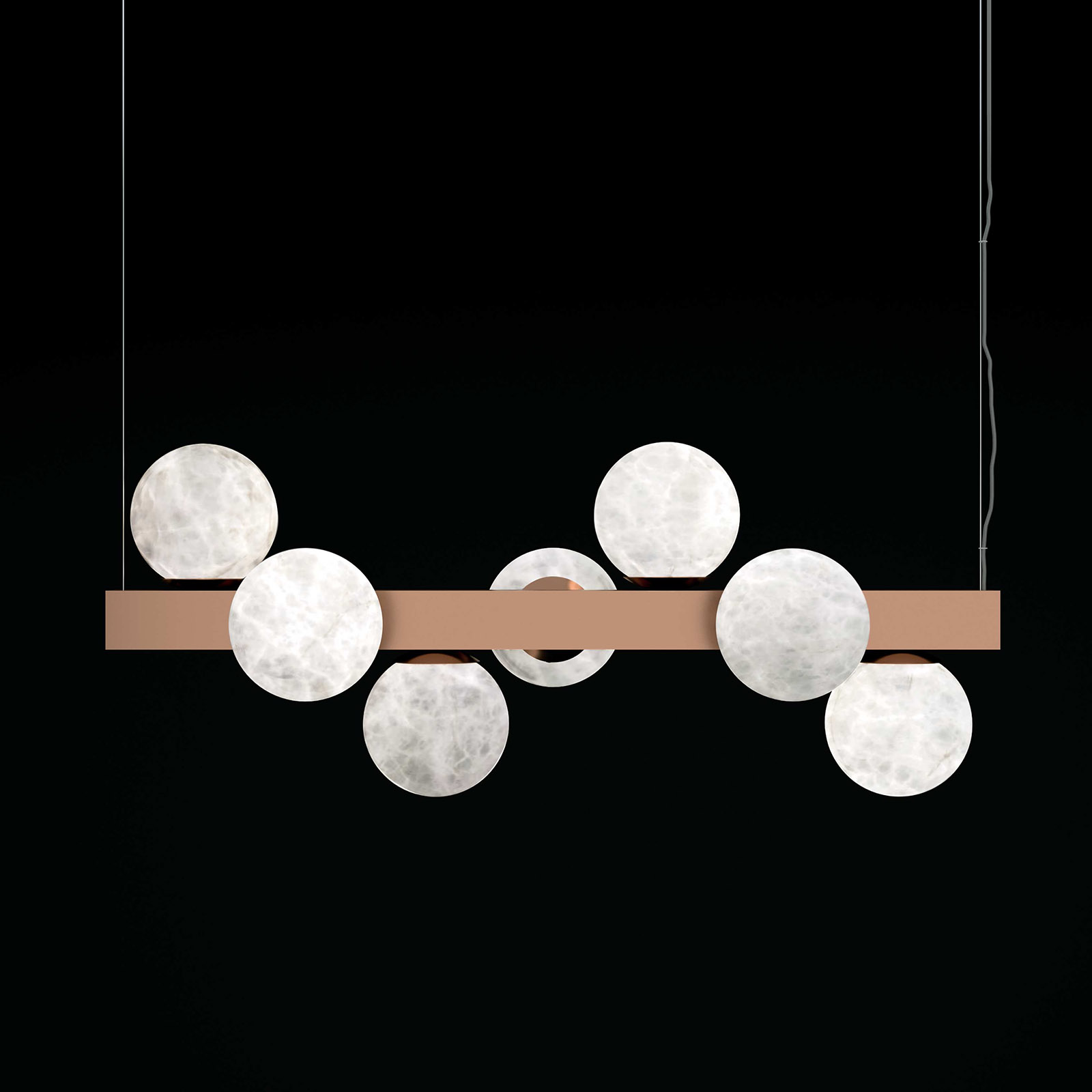 Balken-Leuchter mit sieben Alabaster-Kugeln DIONISO